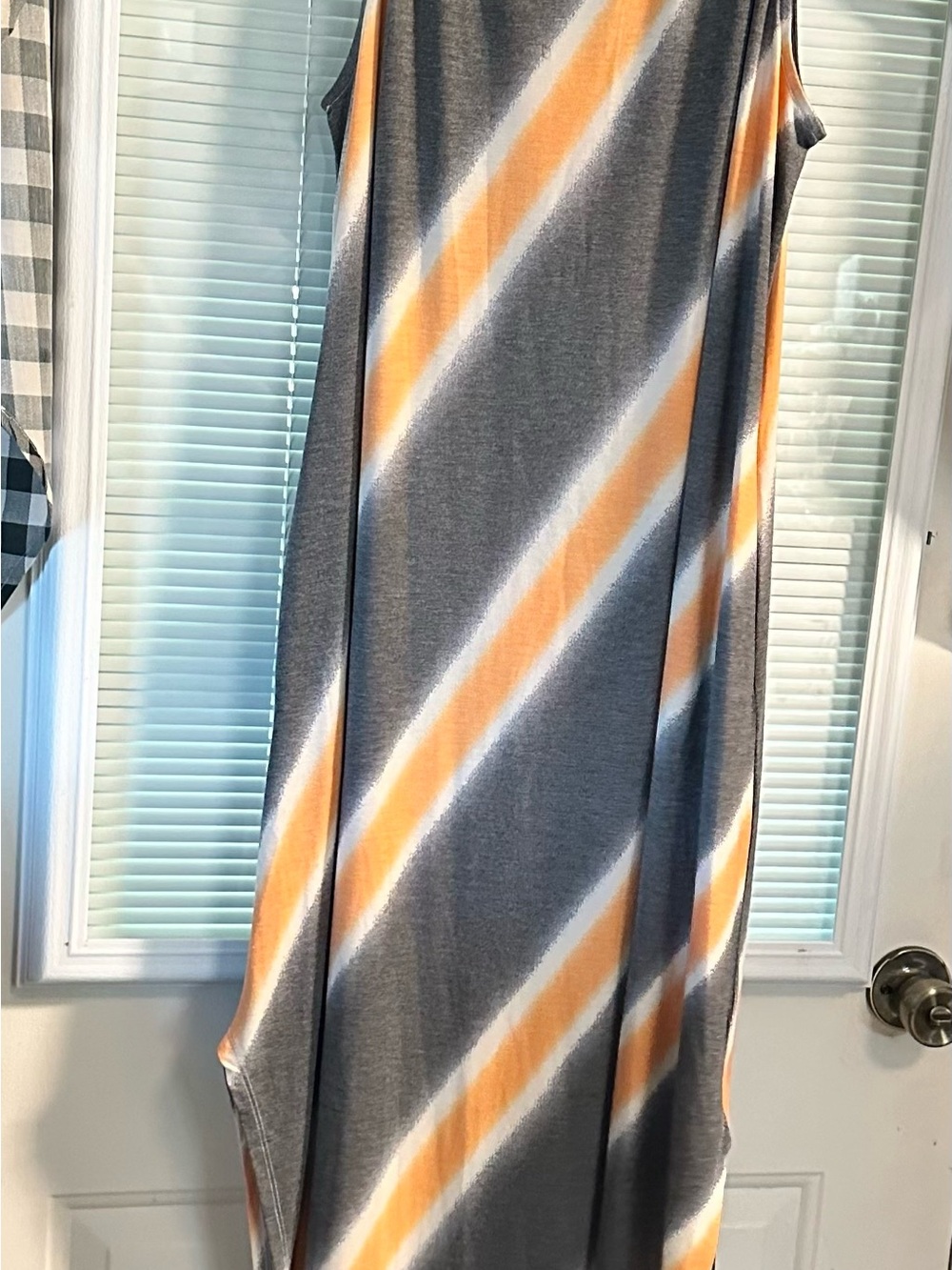Zenana Outfitters Grey Maxi Skirt with Orange and White Diagonal Stripes